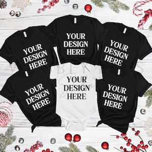 Christmas mockup Bella Canvas 3001 multiple Family Christmas tshirt flat lay Mock Up Family t-shirt mockup Bella Canvas group xmas mockup