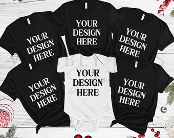 Christmas mockup Bella Canvas 3001 multiple Family Christmas tshirt flat lay Mock Up Family t-shirt mockup Bella Canvas group xmas mockup
