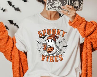 Spooky vibes Shirt, Spooky T Shirt, Halloween Ghost Shirt, Cute Ghost Tee, Spooky Season Gift, Halloween Gifts, Cute Halloween TShirt