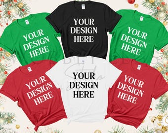 Julmodell Gildan 64000 flera familjejult-t-shirts platt lay Modell familjet-t-shirtmodell Gildan grupp jul barn t-shirtmodell
