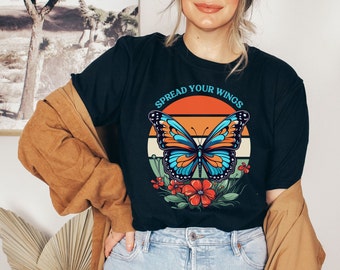 Butterfly Shirt, Garden Shirt, Butterfly Lover Tee, Gift for Nature Lover, Boho Butterfly T Shirt, Cute Butterfly Tee, Fall Shirt for Women