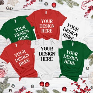 Christmas mockup Bella Canvas 3001 multiple Family Christmas tshirt flat lay Mock Up Family t-shirt mockup Bella Canvas group xmas mockup