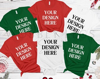 Christmas mockup Bella Canvas 3001 multiple Family Christmas tshirt flat lay Mock Up Family t-shirt mockup Bella Canvas group xmas mockup