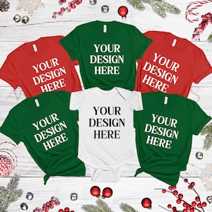Christmas mockup Bella Canvas 3001 multiple Family Christmas tshirt flat lay Mock Up Family t-shirt mockup Bella Canvas group xmas mockup