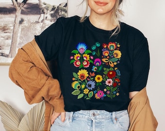 Cottage core Shirt, Folk Art Scandi Art T Shirt, Flower Shirt, Botanical Shirt, Gardening Shirt, Goblincore Shirt, Vintage Floral Tshirt