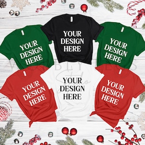 Christmas mockup Bella Canvas 3001 multiple Family Christmas tshirt flat lay Mock Up Family t-shirt mockup Bella Canvas group xmas mockup
