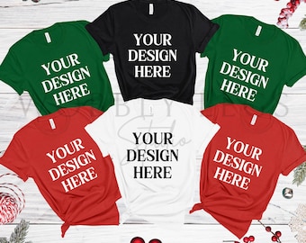 Christmas mockup Bella Canvas 3001 multiple Family Christmas tshirt flat lay Mock Up Family t-shirt mockup Bella Canvas group xmas mockup
