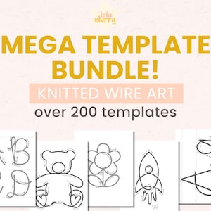 以下が含まれることがあります： 編まれたワイヤーアートのテンプレート200個以上のセット。テンプレートには、文字、テディベア、花、ロケットが含まれています。テンプレートは白黒で、白い紙に印刷されています。