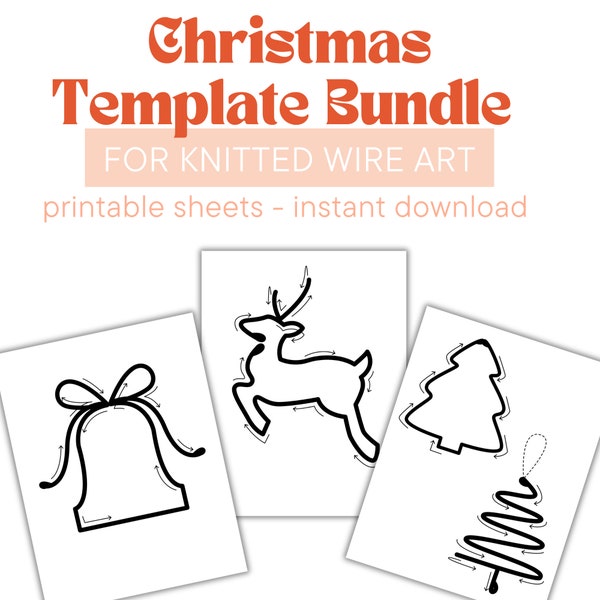 Weihnachten Template Bundle für Knitted Wire Art | Samt Buchstaben Ornamente | Trikot | Icord | Französische Strickwörter | Digitaler Download