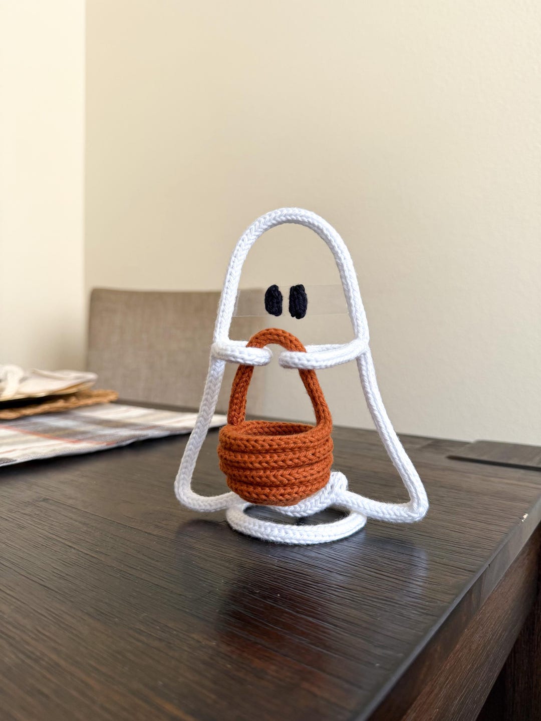 Knitted Wire Ghost Holding a Basket, Halloween Wire Figure, Icord ...