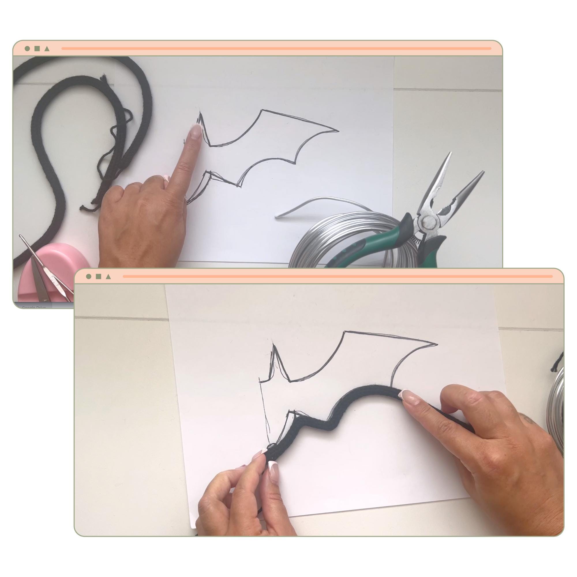 Halloween Flying Bat: Knitted Wire Art Video Tutorial & Template (PDF ...