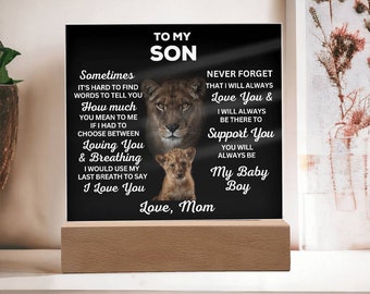 Lion Son Acrylic Plaque – Personalized Gift From Mom, LED Option