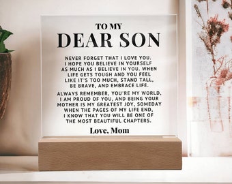 To My Son Acrylic Plaque - Personalized LED Lamp, Gift from Mom