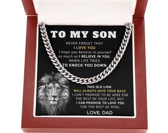 To My Son Lion Cuban Link Chain Necklace - Gift From Dad