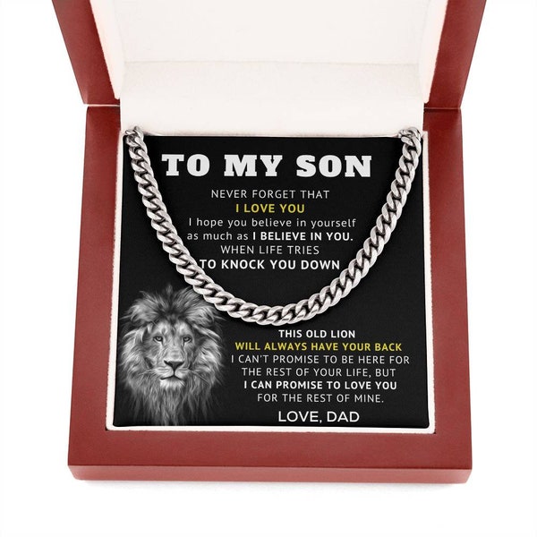 My Son - Never Forget - Link Chain | Necklace Personalized For Boy, Birthday Present, From Dad, Man Old Lion Xmas