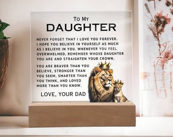 Lion Daughter Acrylic Plaque – Personalized Gift from Dad with LED Base