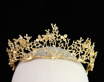 Impresionante tiara de boda de cristal Vintage Gold Bridal Crown Stone Wedding Crown Crystal Girls Birthday Party Crown Wedding Photo Shoot