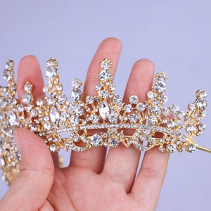 Stunning Crystal Wedding Tiara Vintage Gold Bridal Crown Stone Wedding Crown Crystal Girls Birthday Party Crown Wedding Photo Shoot image 5