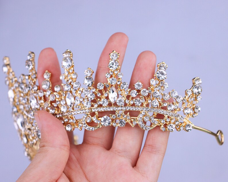 Stunning Crystal Wedding Tiara Vintage Gold Bridal Crown Stone Wedding Crown Crystal Girls Birthday Party Crown Wedding Photo Shoot image 5