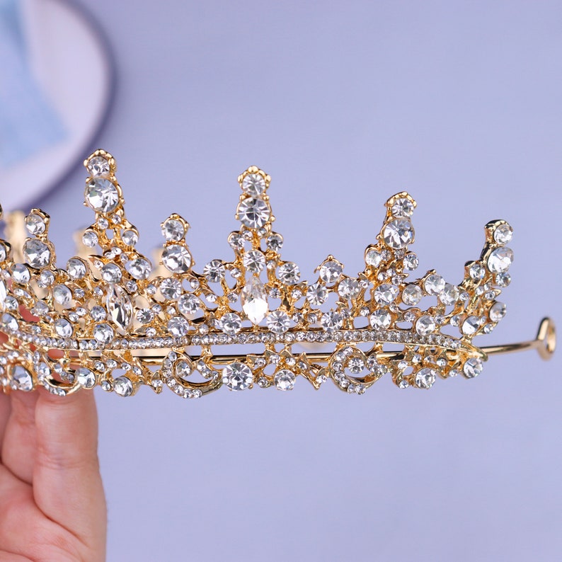 Stunning Crystal Wedding Tiara Vintage Gold Bridal Crown Stone Wedding Crown Crystal Girls Birthday Party Crown Wedding Photo Shoot image 4