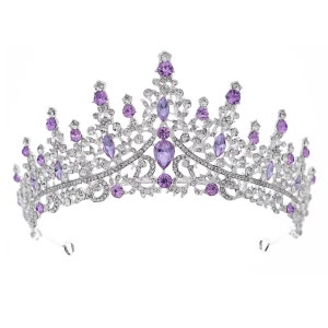 Atemberaubende Kristall Hochzeit Tiara Vintage Gold Braut Krone Stein Hochzeit Krone Kristall Mädchen Geburtstagsfeier Krone Hochzeit Foto-Shooting Silver + Purple