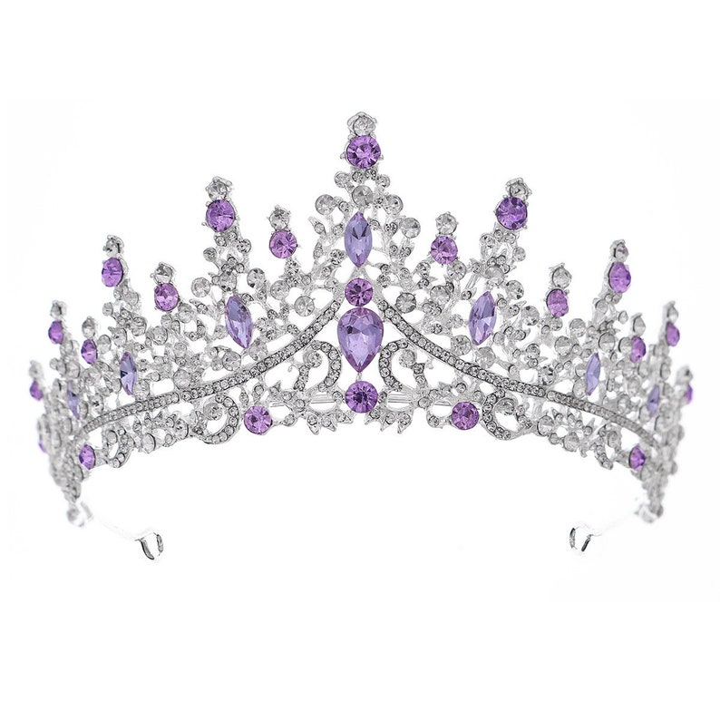 Superbe diadème de mariage en cristal Vintage or couronne de mariée pierre couronne de mariage cristal filles fête d'anniversaire couronne mariage séance photo Silver + Purple