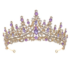 Superbe diadème de mariage en cristal Vintage or couronne de mariée pierre couronne de mariage cristal filles fête d'anniversaire couronne mariage séance photo Gold + Purple