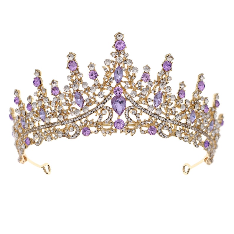 Atemberaubende Kristall Hochzeit Tiara Vintage Gold Braut Krone Stein Hochzeit Krone Kristall Mädchen Geburtstagsfeier Krone Hochzeit Foto-Shooting Gold + Purple