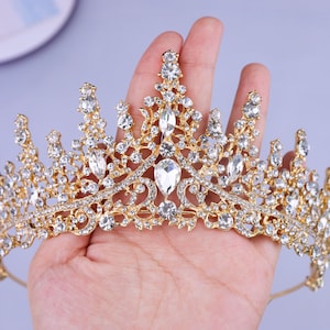 Superbe diadème de mariage en cristal Vintage or couronne de mariée pierre couronne de mariage cristal filles fête d'anniversaire couronne mariage séance photo image 6