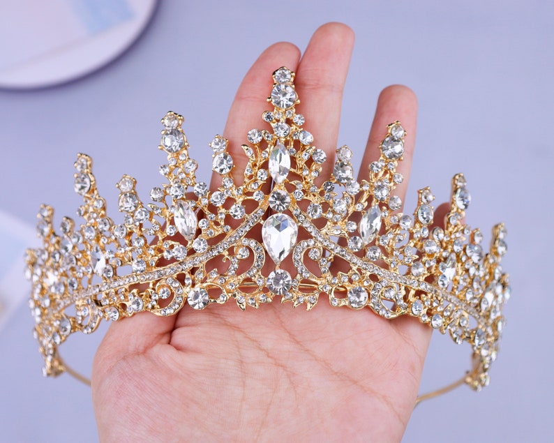 Stunning Crystal Wedding Tiara Vintage Gold Bridal Crown Stone Wedding Crown Crystal Girls Birthday Party Crown Wedding Photo Shoot image 6