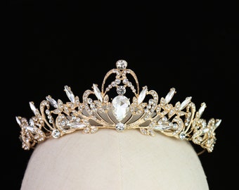 Impresionante tiara de boda de cristal Vintage Gold Bridal Crown Stone Wedding Crown Crystal Girls Birthday Party Crown Wedding Photo Shoot