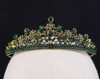 Impresionante tiara de boda de cristal, corona nupcial de oro Vintage, corona de piedra para boda, corona de cristal para niñas, corona para fiesta de cumpleaños, sesión de fotos de boda