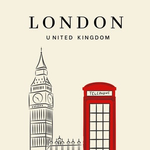 London Art Print: Big Ben & Phone Booth (PNG Image)