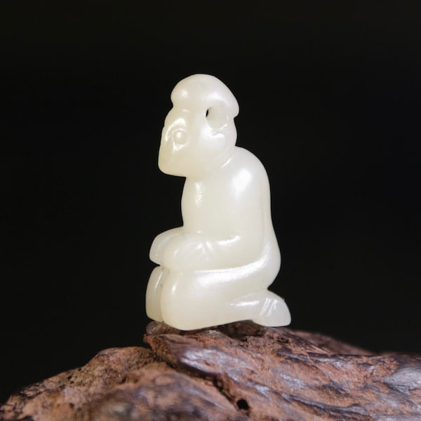 Hetian seed jade pendant, Kneeler jade pendant, Antique white jade, collectible Han dynasty jade