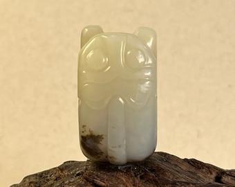 White jade tiger pendant necklace, white jade animal pendant, collectible Chinese jade, Mens charm pendant