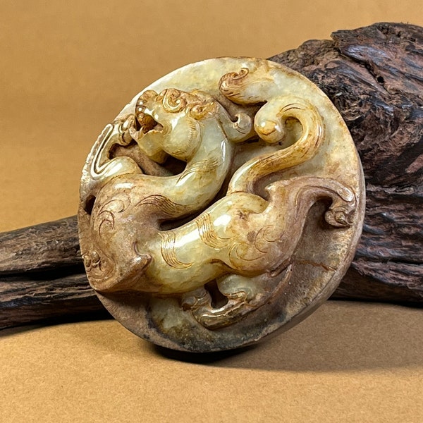 Ancient sword pommel jade, Han dynasty white jade trinket, High Relief Chilong Dragon, Wrist jewelry accessory