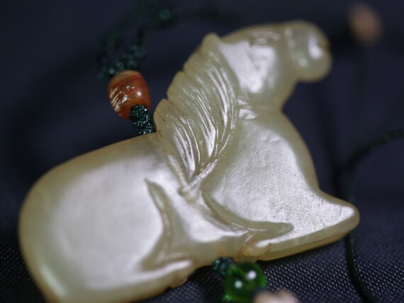 Antique horse jade pendant, zodiac horse necklace… - image 5