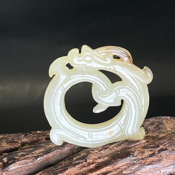 Antique white jade pendant, Dragon jade pendant, J