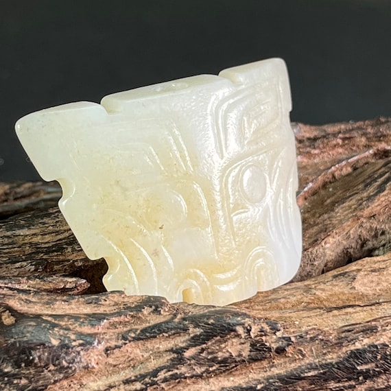 Antique Taotie jade pendant, Hetian white jade pe… - image 4