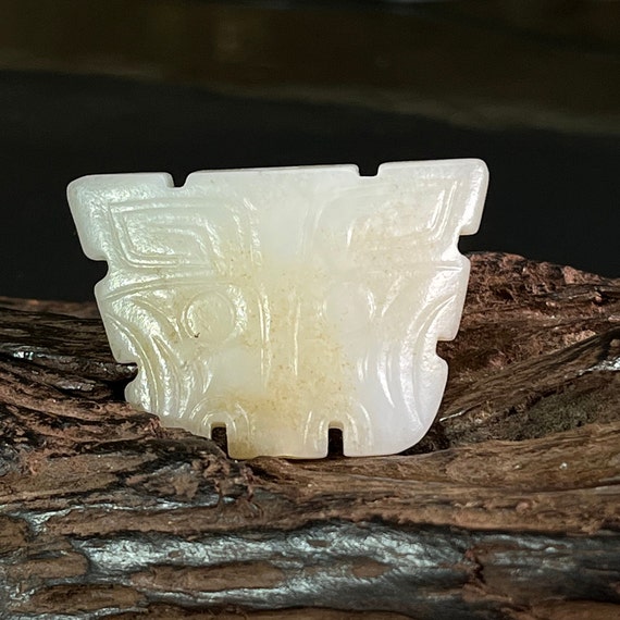 Antique Taotie jade pendant, Hetian white jade pe… - image 5