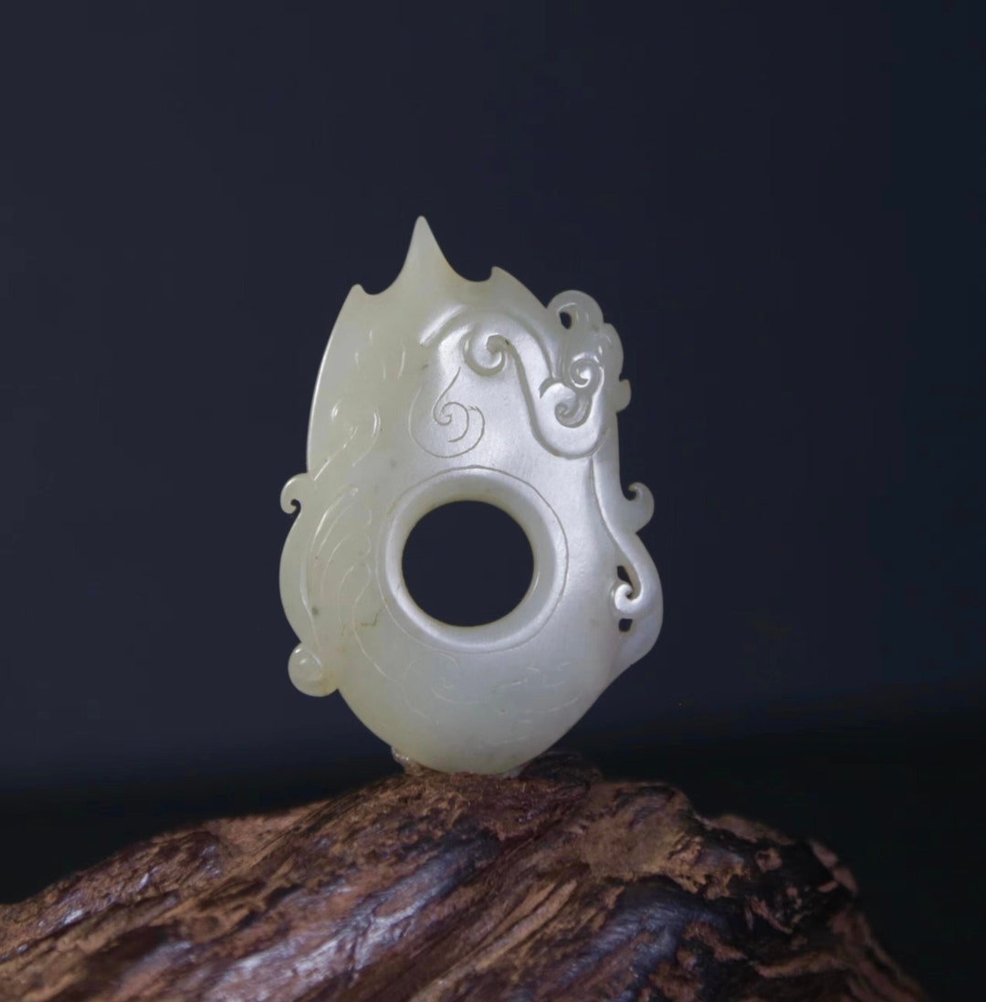 Antique White Jade Pendant With Phoenix Pattern Etsy Canada
