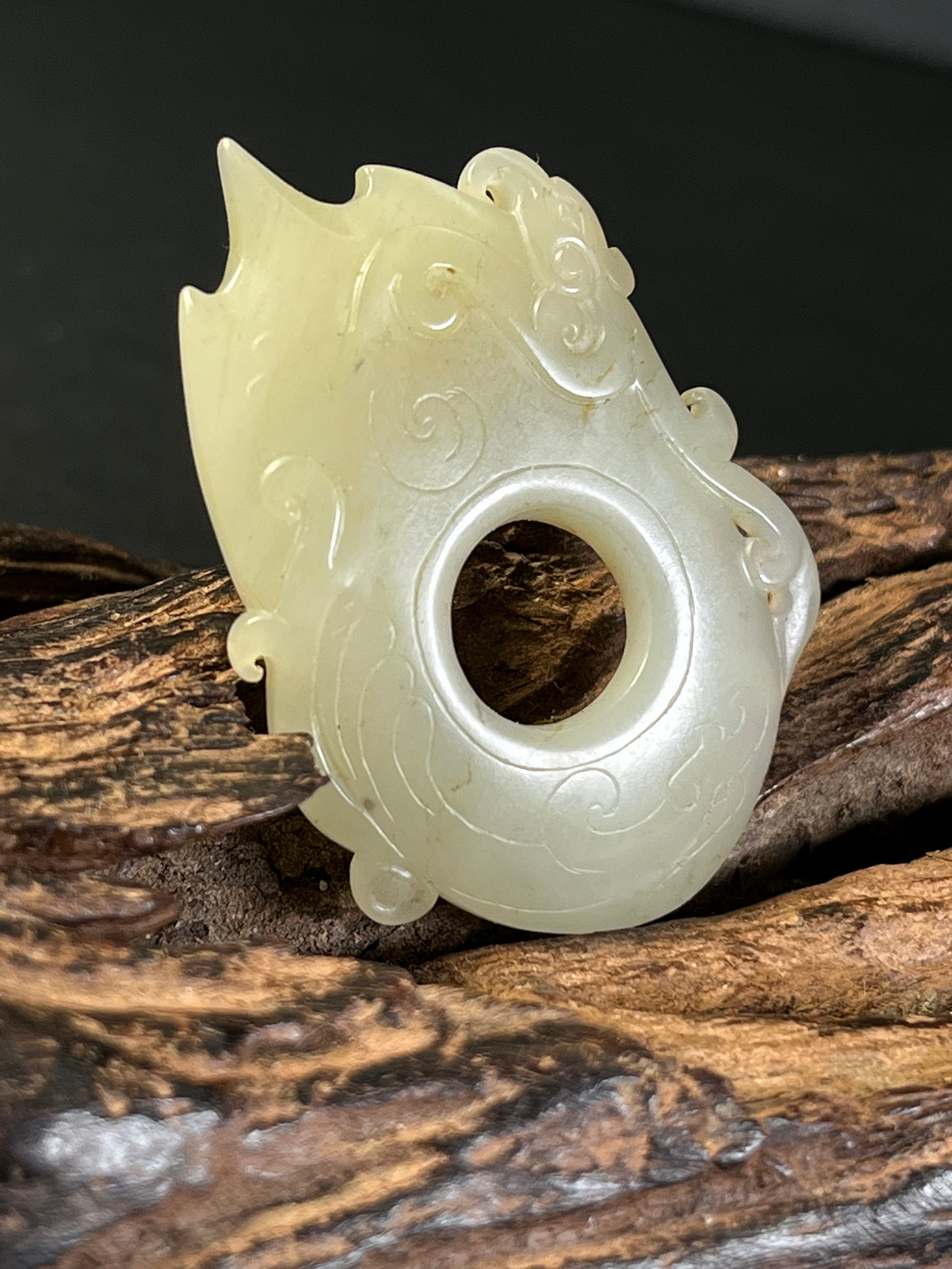Antique White Jade Pendant With Phoenix Pattern Etsy Canada