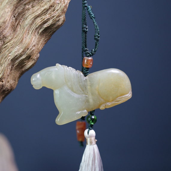 Antique horse jade pendant, zodiac horse necklace… - image 9