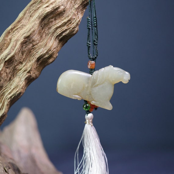 Antique horse jade pendant, zodiac horse necklace… - image 8