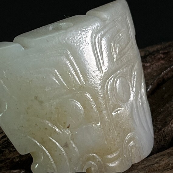 Antique Taotie jade pendant, Hetian white jade pe… - image 2