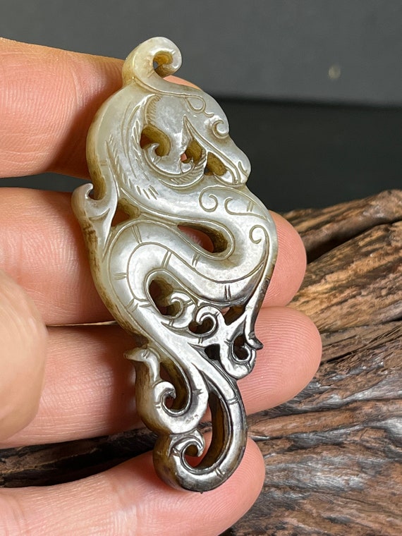 Antique jade dragon pendant, White jade pendant, Coll… Gem