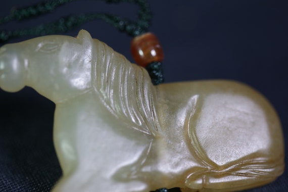 Antique horse jade pendant, zodiac horse necklace… - image 6