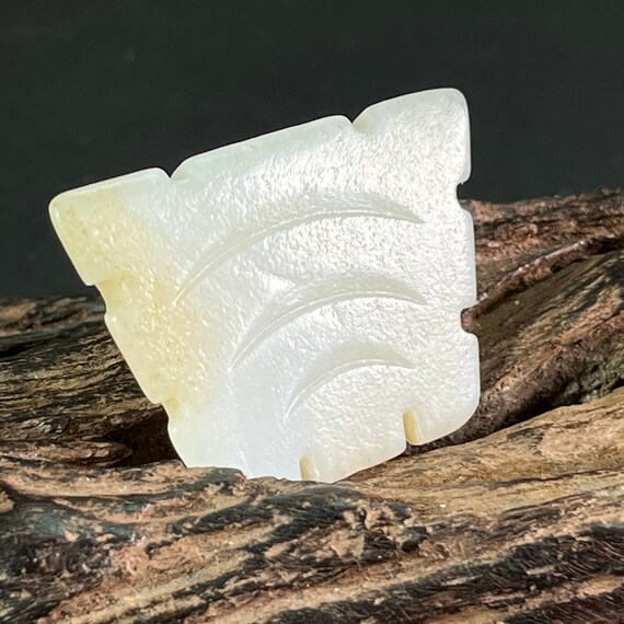 Antique Taotie jade pendant, Hetian white jade pe… - image 3