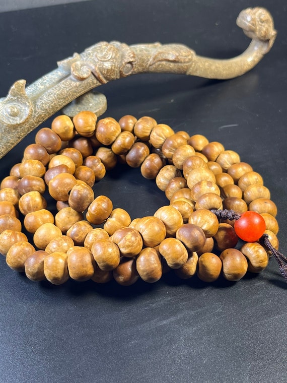 Old Bodhi mala beads necklace, 108 grass seed bodh