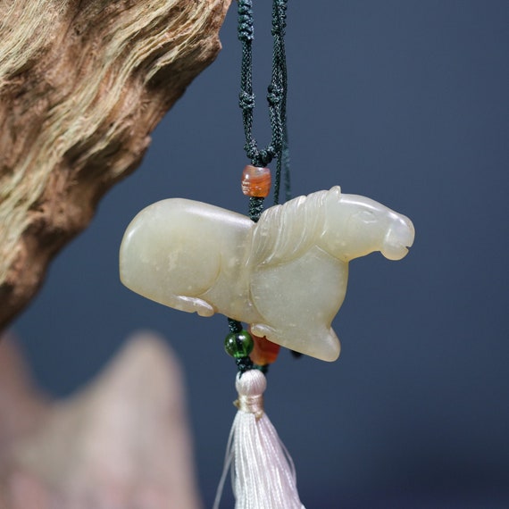 Antique horse jade pendant, zodiac horse necklace… - image 1